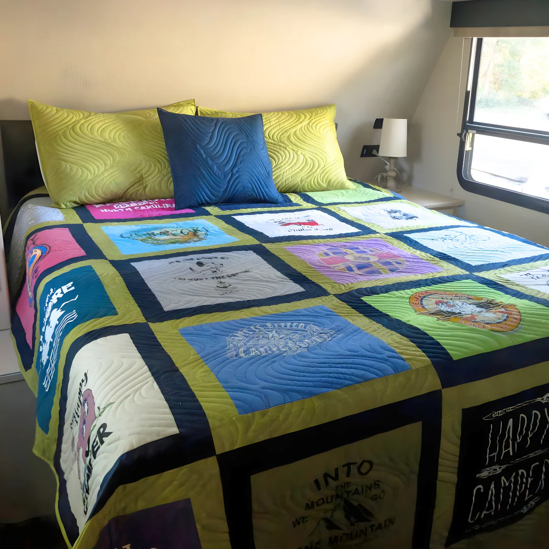 Memory Quilt with t-shirts from campgrounds