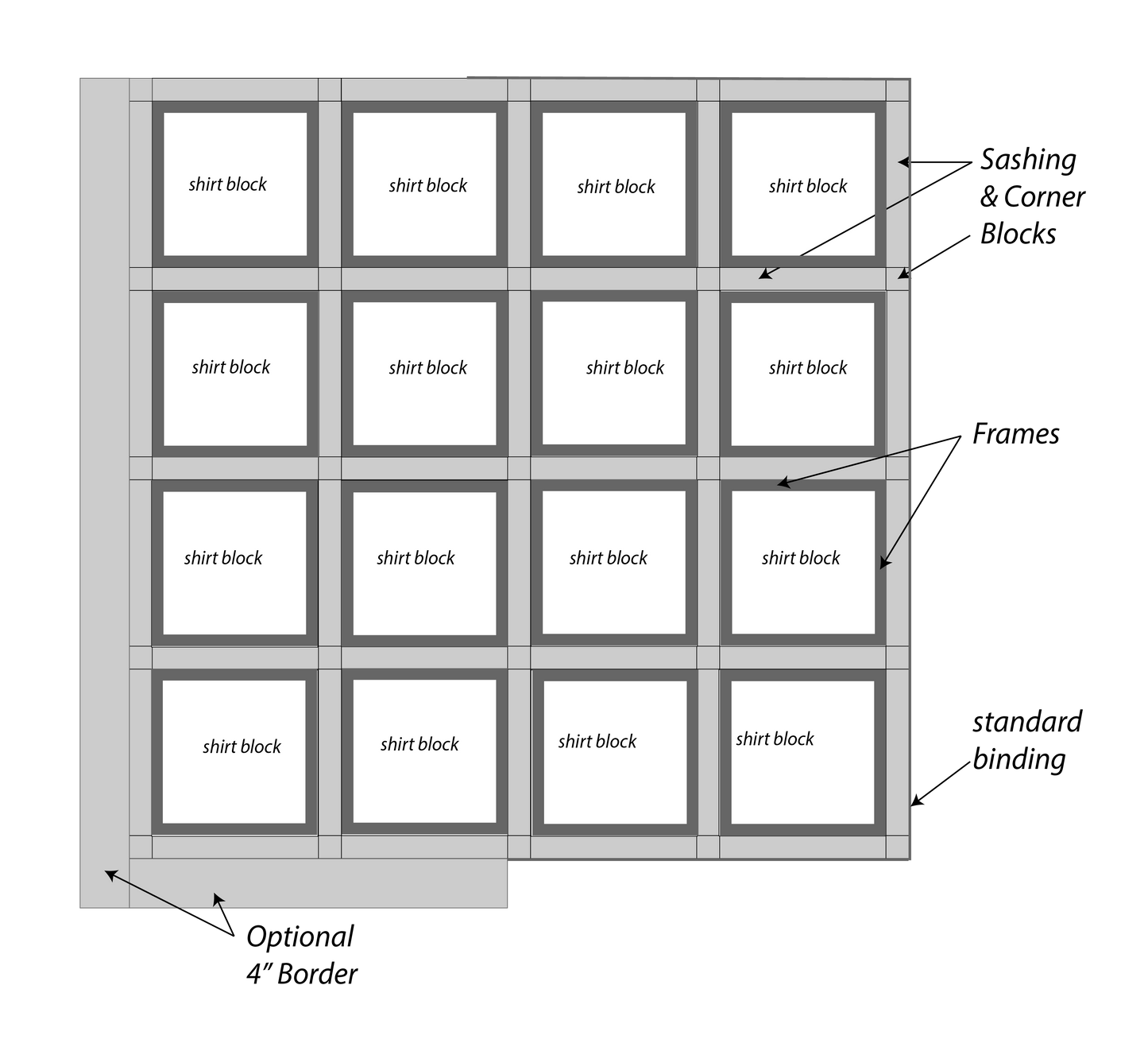 Custom Framed T‑Shirt Quilt  (12-42 blocks) – Deposit Only