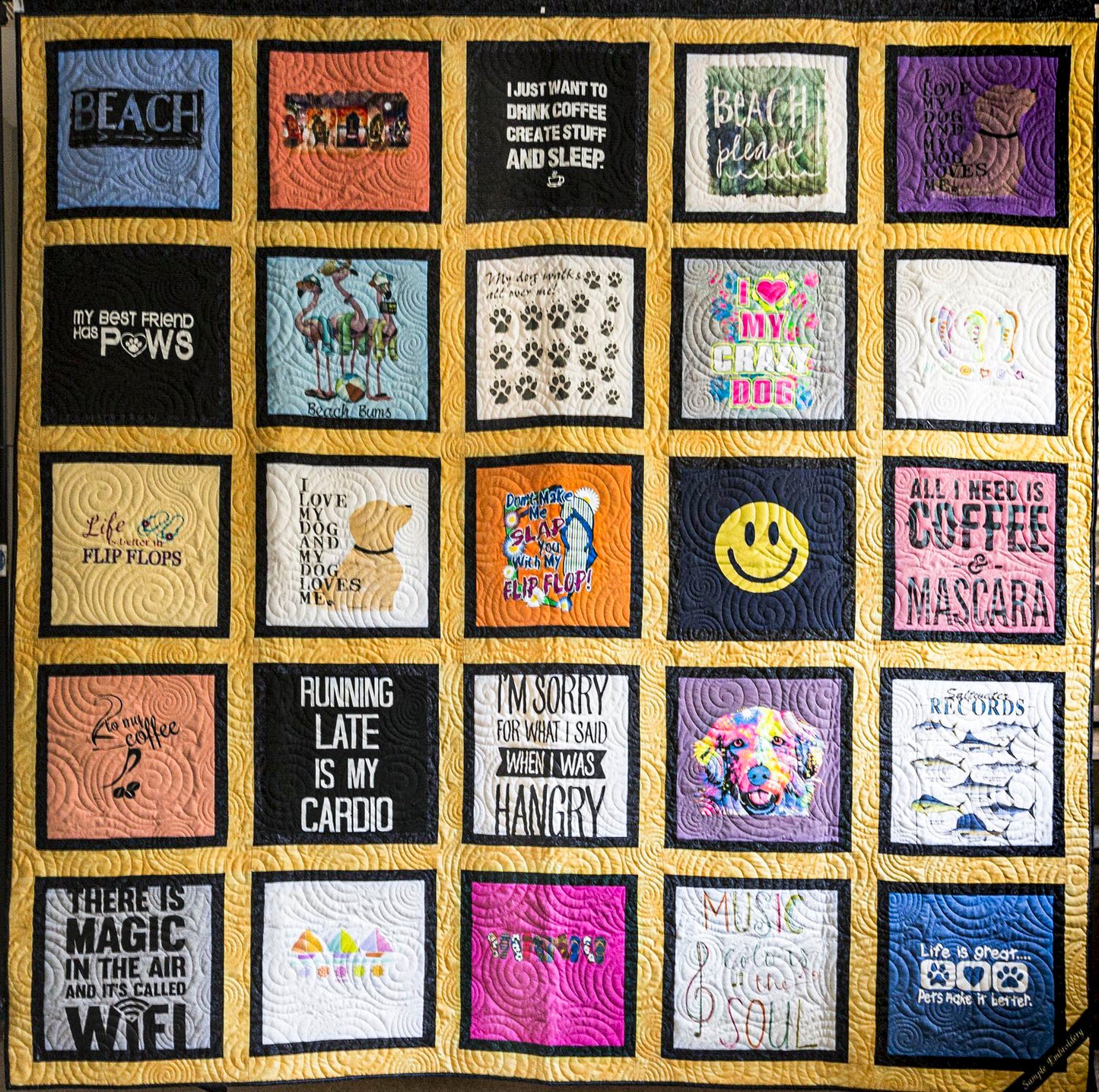 Custom Framed T‑Shirt Quilt  (12-42 blocks) – Deposit Only